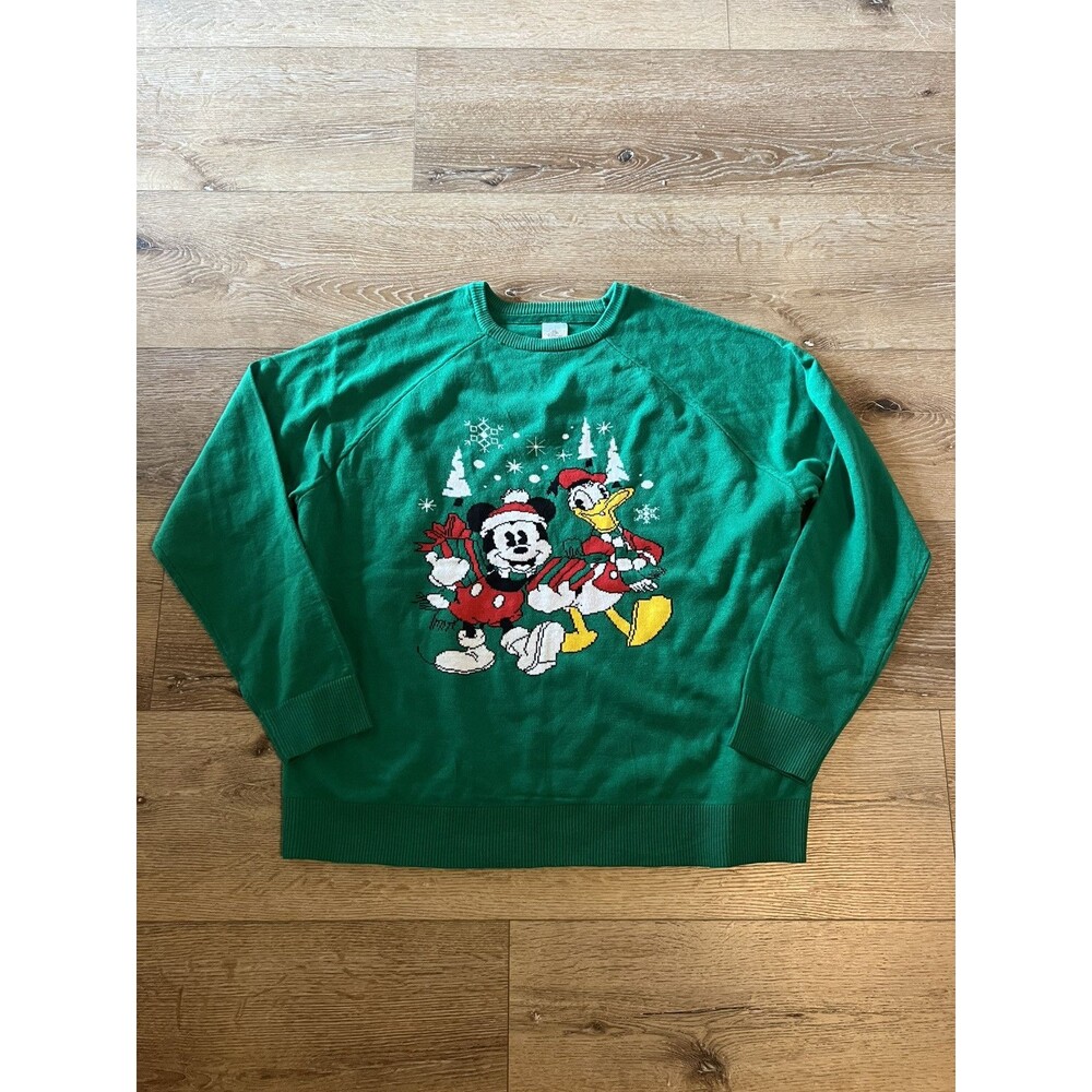 Disney Parks Green MICKEY MOUSE & DONALD DUCK Holiday Sweater Women's Sz LArge